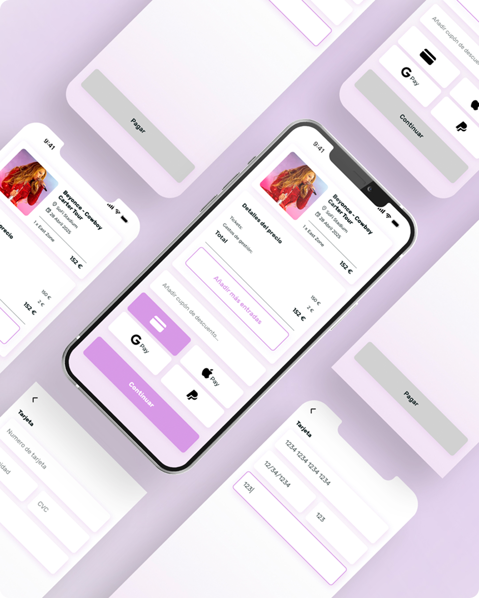 Mockup app de entradas: compra de tickets para concierto